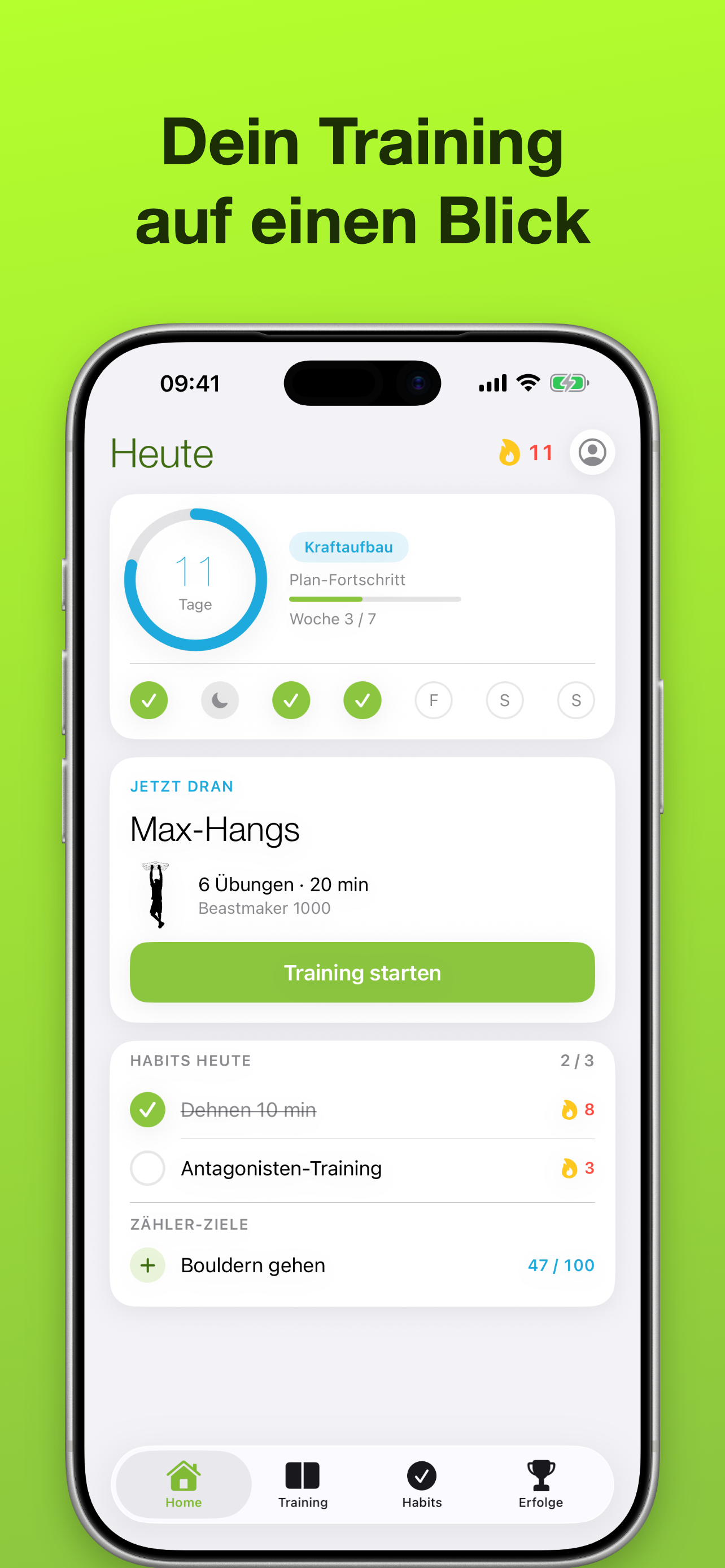 Screenshot der Boulder-Trainer-App