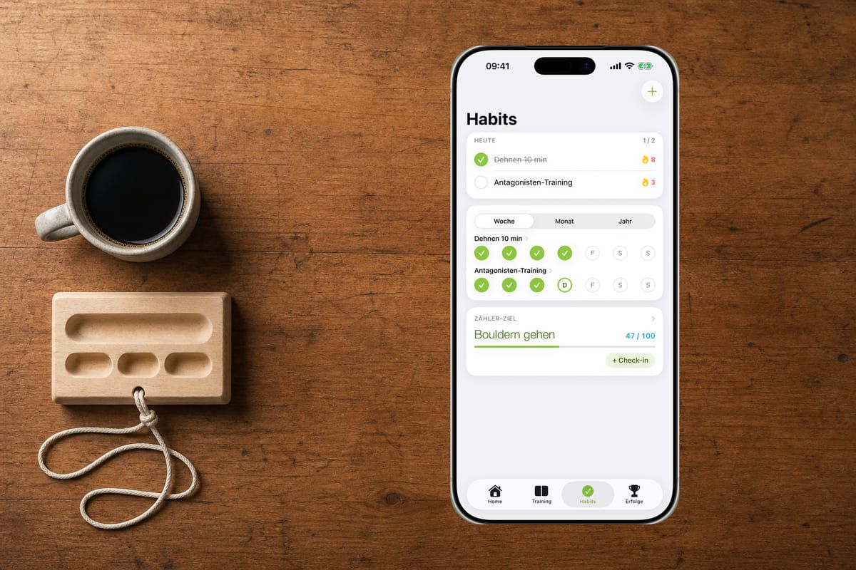 Der Habit Tracker von Boulder Trainer mit erledigten Tagen und einem geplanten Ruhetag.